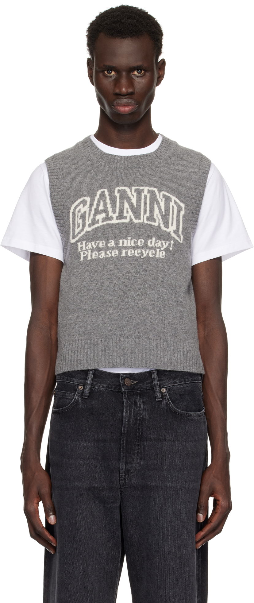 Džemper GANNI Ganni Graphic Knit Vest Siva | K2308