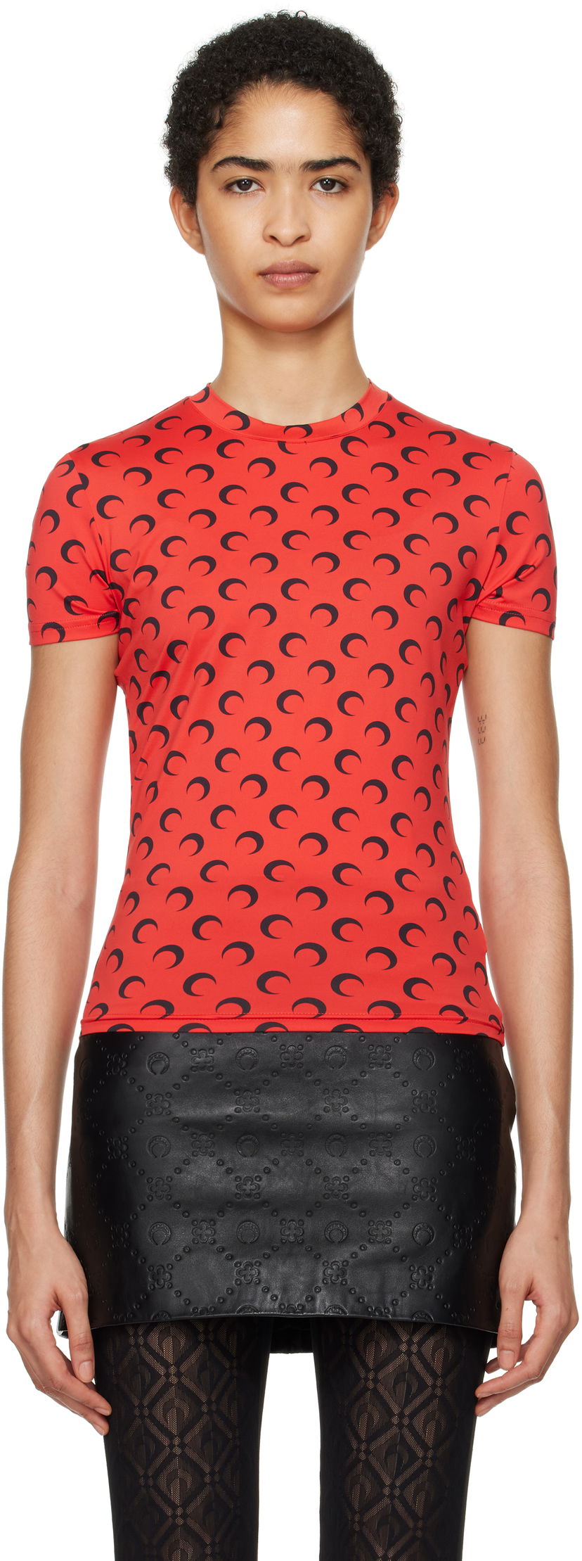 Majica kratkih rukava Marine Serre Short Sleeves T-Shirt with Moon Print Crvena | UTS001A CJER0001