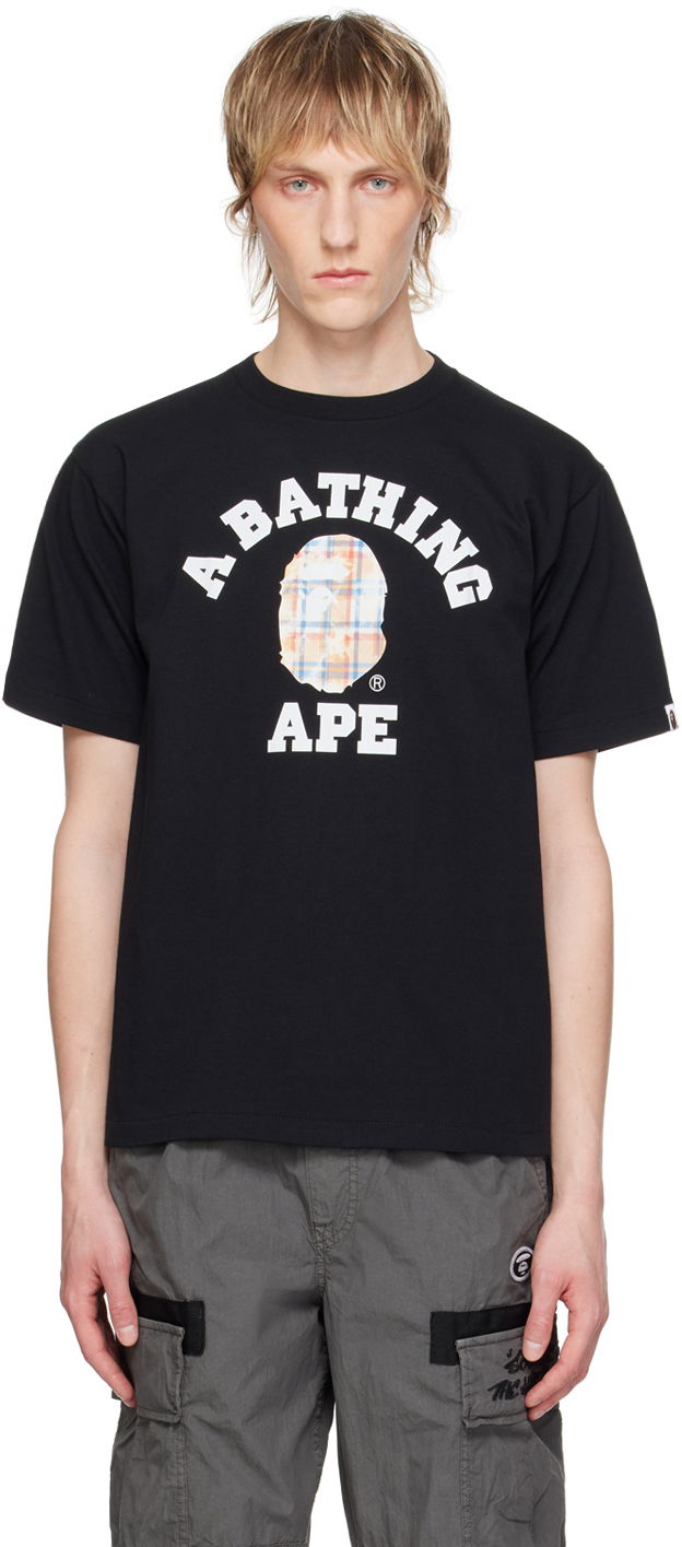 Majica kratkih rukava BAPE BAPE Black Bleached Check College T-Shirt Crna | 001TEK301037M