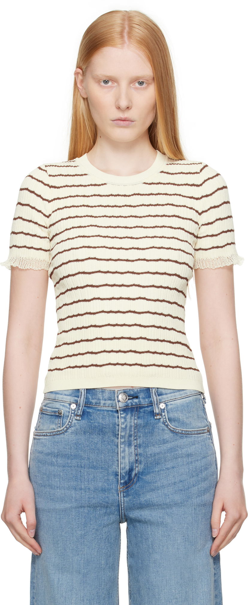 Majica kratkih rukava rag & bone rag & bone Chiara Stripe Crew T-Shirt Žuta | WAS25P025UG25