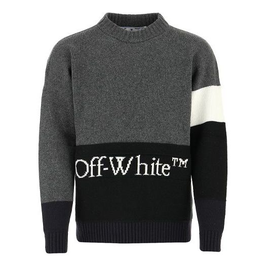 Džemper Off-White Logo Print Knit Sweater Siva | OMHE048E20KNI0010701