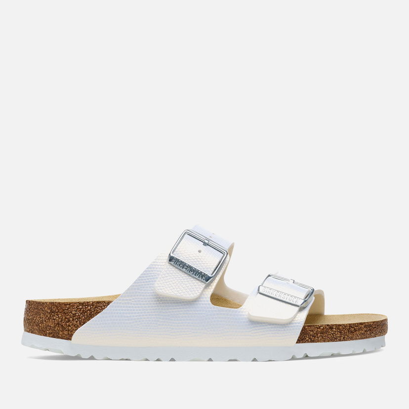 Tenisice i cipele Birkenstock Women's Arizona Slim Fit Shiny Lizard Emboss Double Strap Sandals - White - UK 3.5 Siva | 1026500