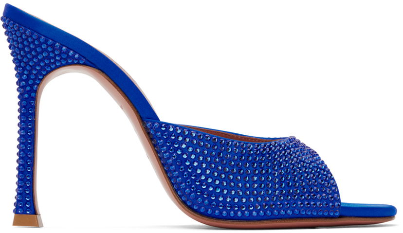 Dodaci Amina Muaddi Amina Muaddi Alexa Crystal Slipper 105 Heeled Sandals Plava | ALEXA CRY SR SATIN