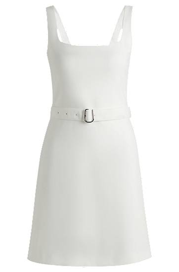 Haljina BOSS Square Neck Belted A-Line Dress Bijela | 50537631