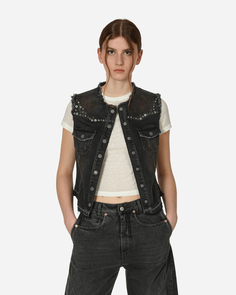 Prsluk GUESS Western Denim Vest Used Black Wash Crna | W4GU37D5AK0 GUUB