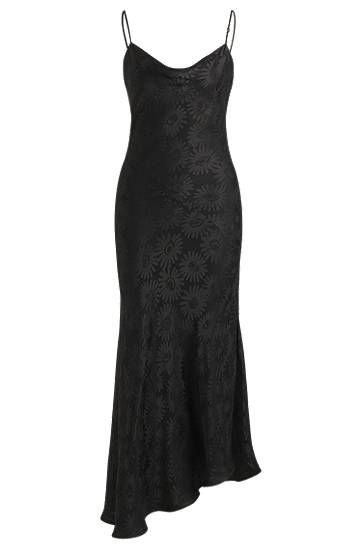 Haljina BOSS Floral Jacquard Asymmetrical Hem Dress Crna | 50542863