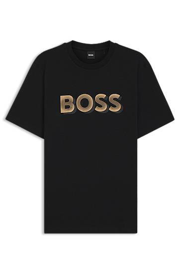 Majica kratkih rukava BOSS Mercerised-cotton T-shirt with logo artwork Crna | 50551902