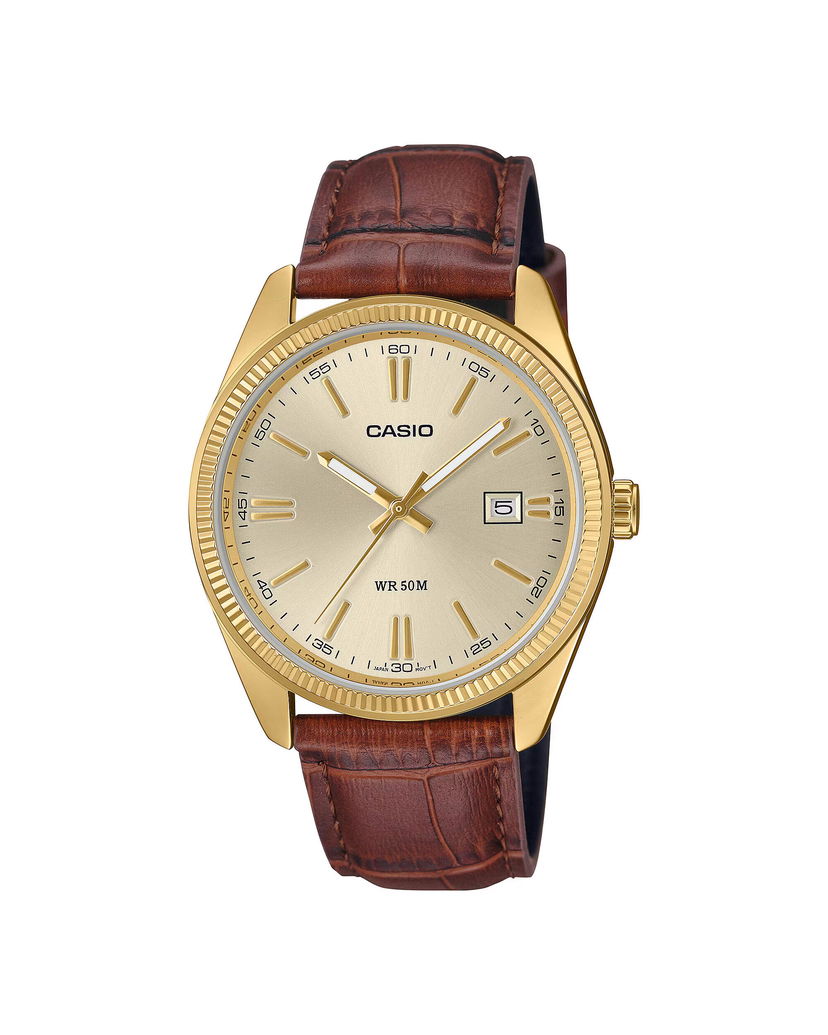 Satovi CASIO Watch With Gold Stainless Steel Case And Brown Leather Strap Smeđa | MTP-1302PGL-9AVEF