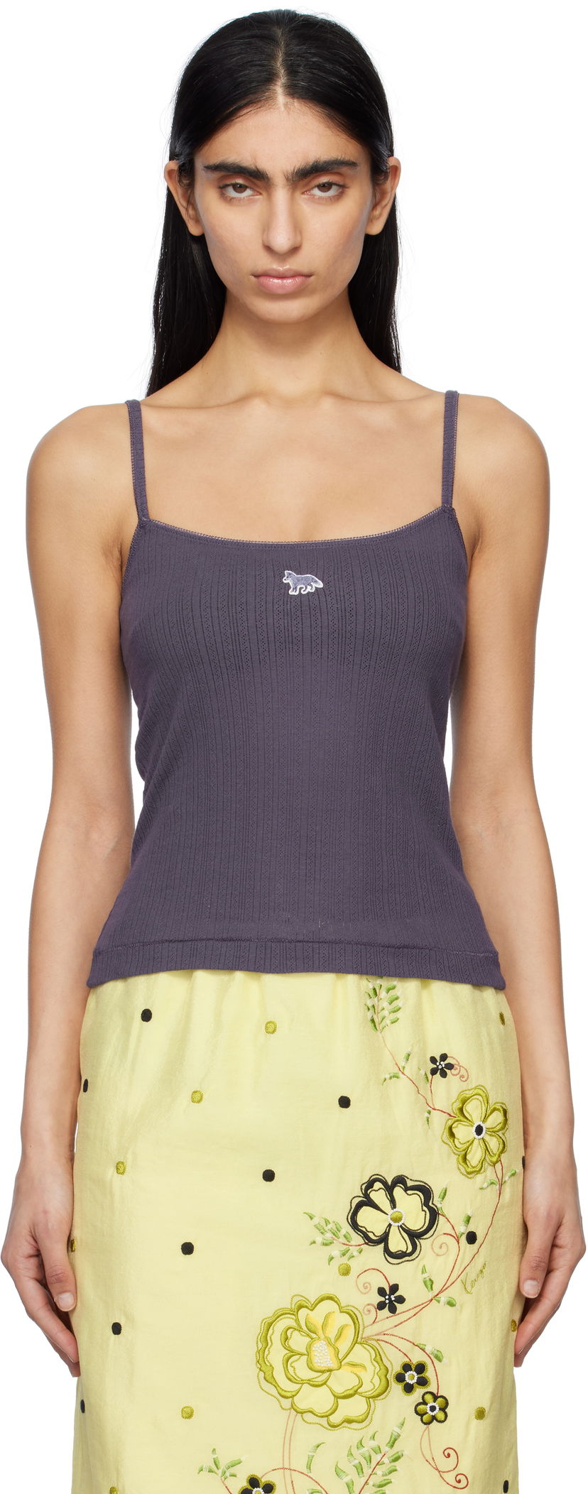 Majica bez rukava MAISON KITSUNÉ Maison Kitsuné Baby Fox Patch Ribbed Camisole Ljubičasta | OW00608KA0027