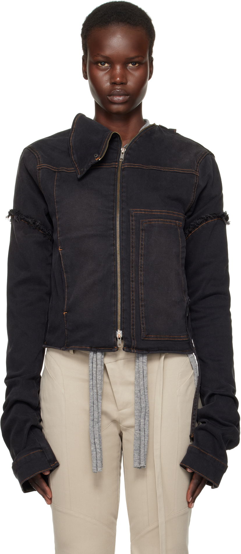 Jakna Ottolinger Ottolinger Drape Collar Denim Jacket Crna | 2217060211