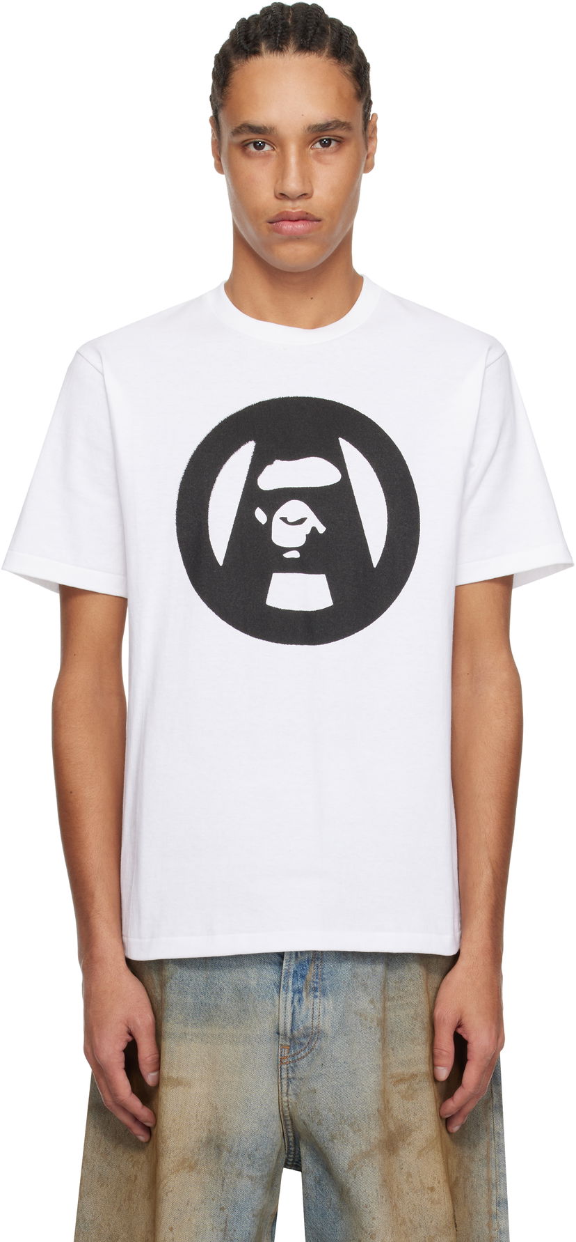 Majica kratkih rukava BAPE A Bathing Ape Stencil Circle Ape Face T-Shirt Bijela | 001TEL301053M