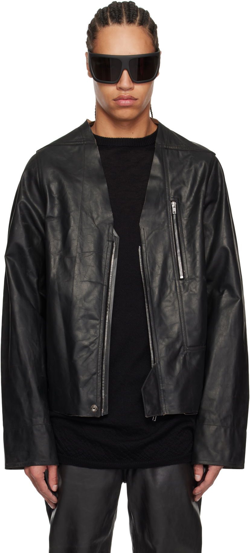 Jakna Rick Owens Rick Owens Hollywood V Safety Leather Jacket Crna | RU01E5775 LTP