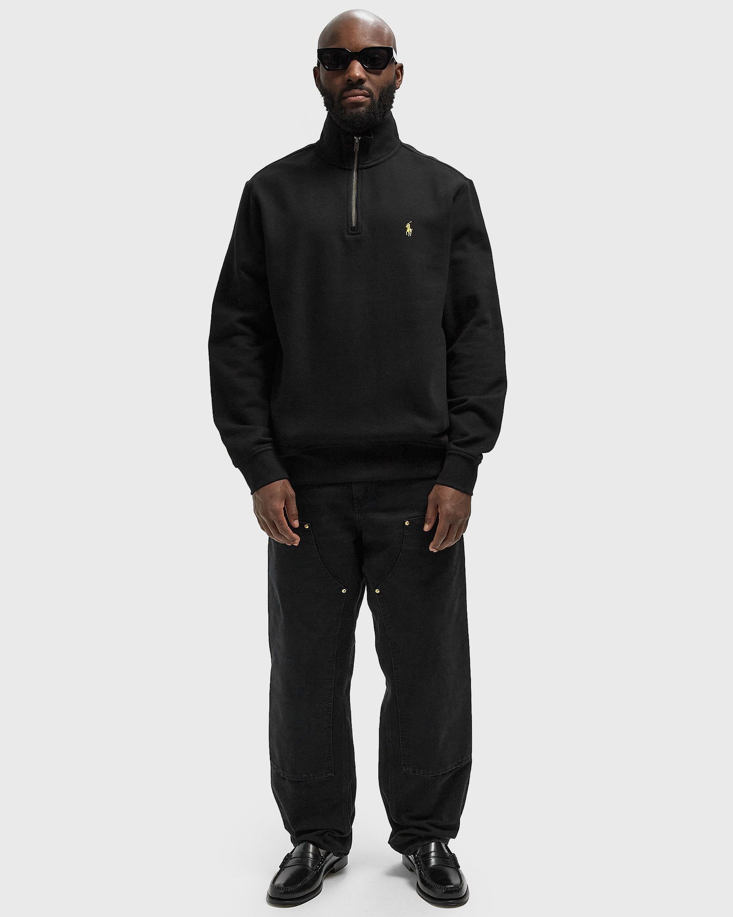 Dukserice Polo by Ralph Lauren Quarter-Zip Stand-Up Collar Sweatshirt with Plaid Lining Crna | 710981468001, 1