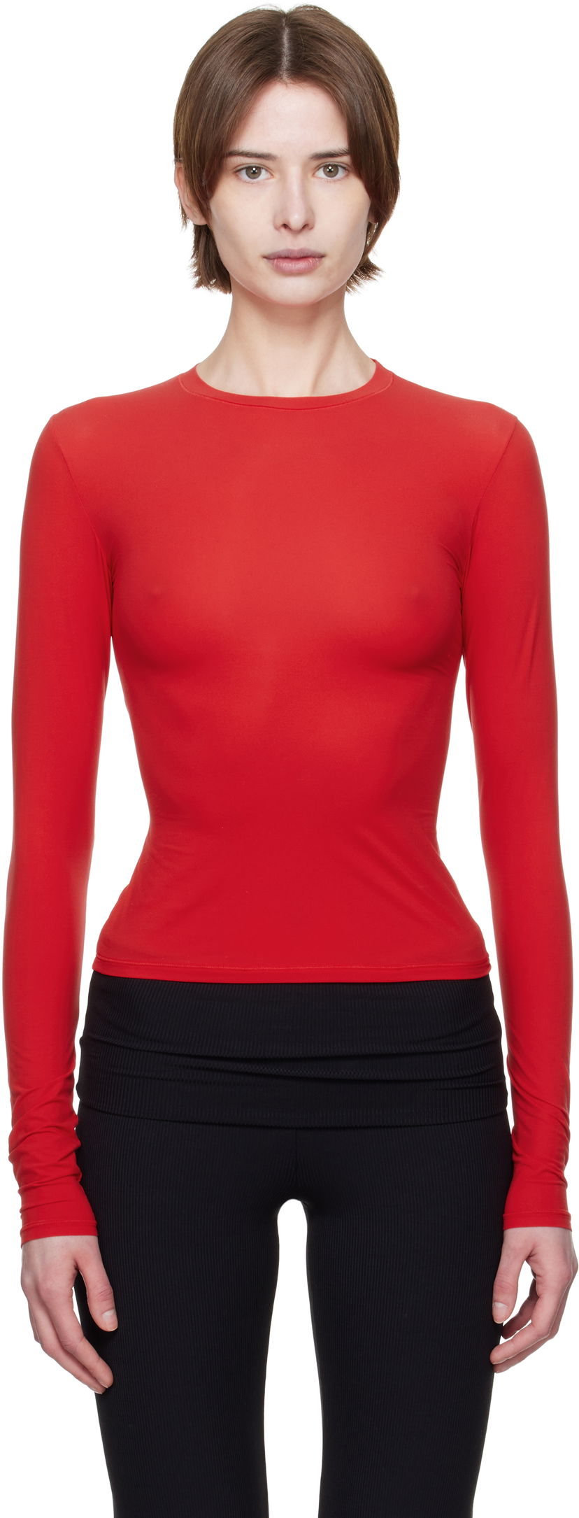Majica kratkih rukava SKIMS SKIMS Fits Everybody Long Sleeve T-Shirt Crvena | TP-LST-9049