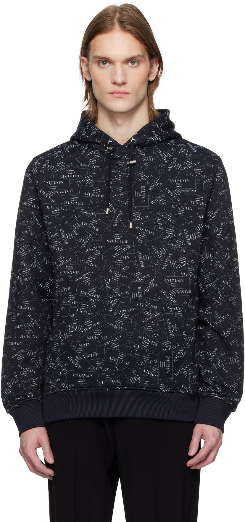 Dukserice Balmain Balmain All-Over Label Print Hoodie Crna | EH1JT047GE38