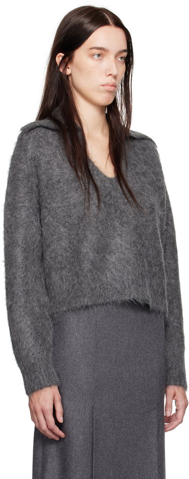 Džemper Loulou de Saison Loulou de Saison Ambrose Cropped Collared Sweater Siva | AMBROSE, 1