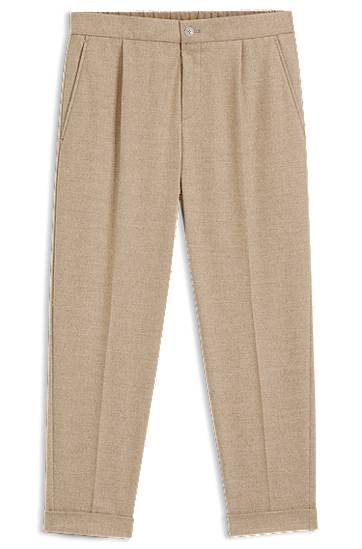 Hlače BOSS Tapered-fit pleated trousers in stretch flannel with cuffed hem Bež | 50527924