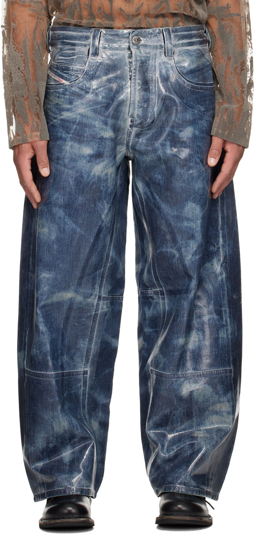 Jeans Diesel 1997 D-Enim-M-Uc-Fsh Wide-Leg Coated Jeans Plava | A21596-007CU-01