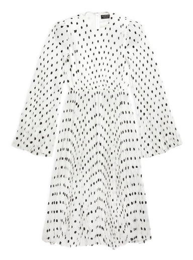 Haljina Balenciaga Hand Drawn Polka Dot Pleated Dress Bijela | 725088TNLD99040