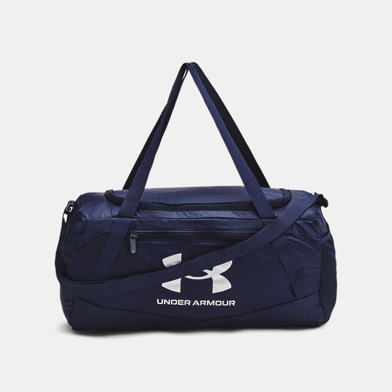 Ruksaci i torbe Under Armour Hustle 5.0 verstaubare XS Duffle-Tasche Midnight Blaue Marine / Metallisch Silber EINHEITSGRÖSSE Crna | 1381927-410