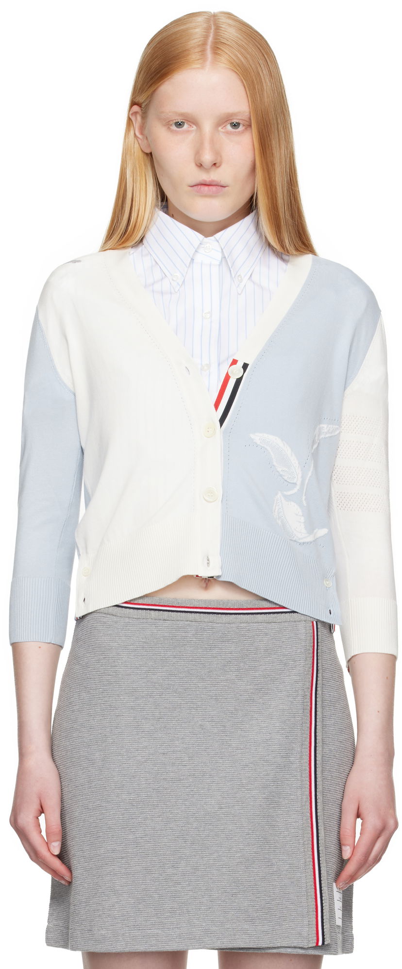 Džemper Thom Browne Thom Browne Funmix Feather Pointelle Cardigan Bijela | FKC651F-Y3036