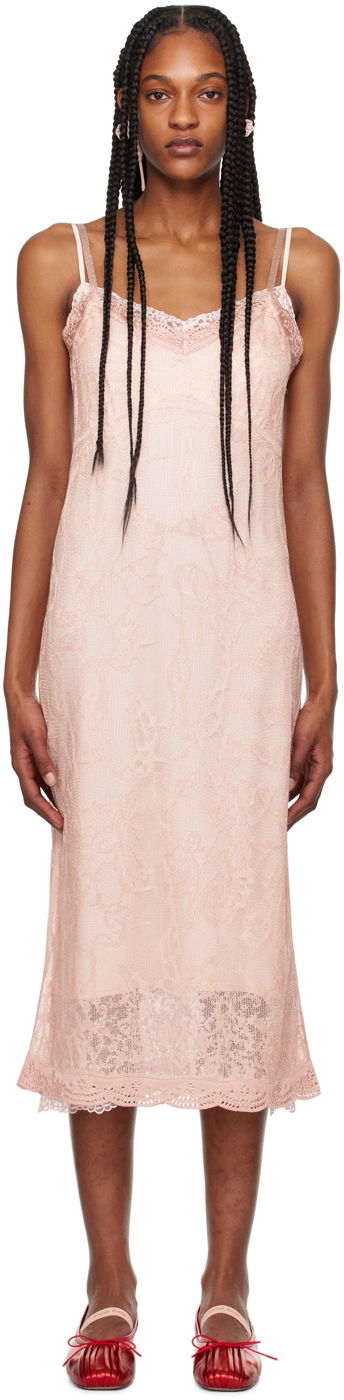 Haljina Simone Rocha Simone Rocha Floral Lace Midi Slip Dress Ružičasta | SHMK3 0645