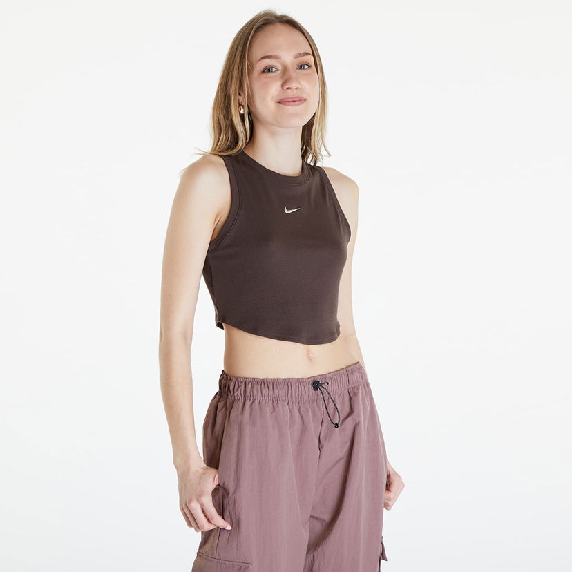 Majica bez rukava Nike Sportswear Essentials Ribbed Cropped Tank Baroque Brown/ Sail Smeđa | FB8279-237