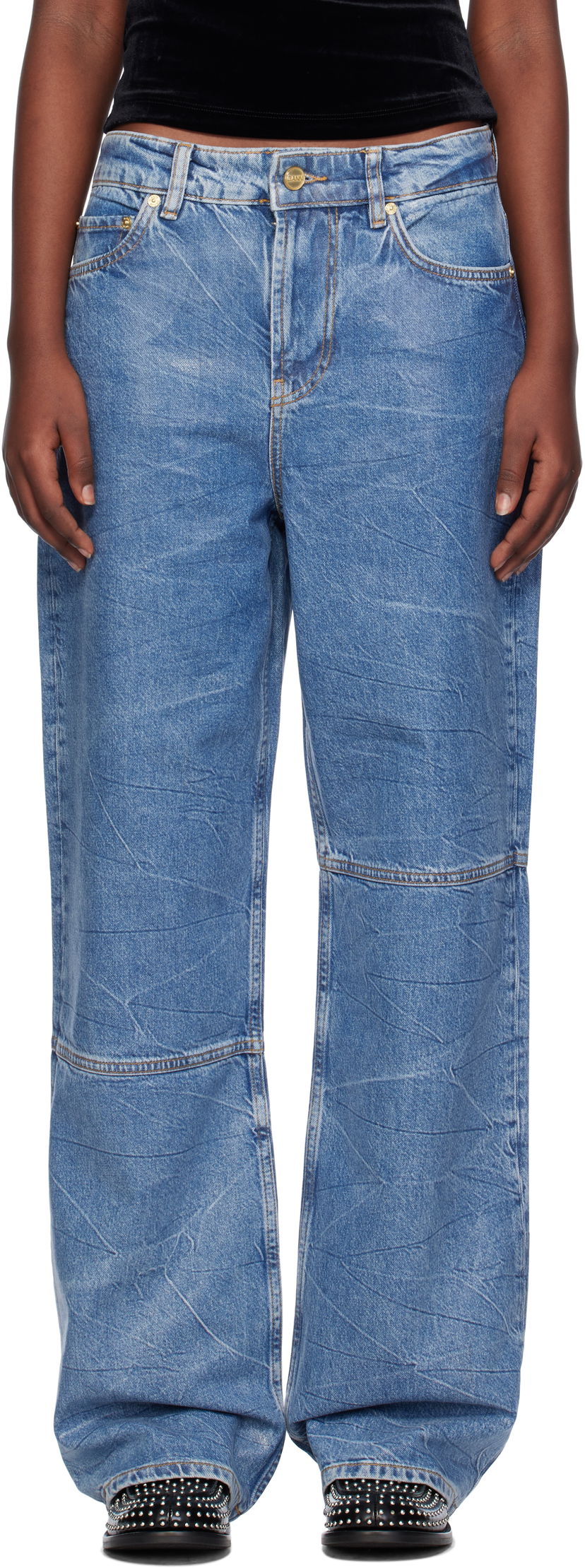 Jeans GANNI GANNI Izey Spliced Wide-Leg Jeans Plava | J1538