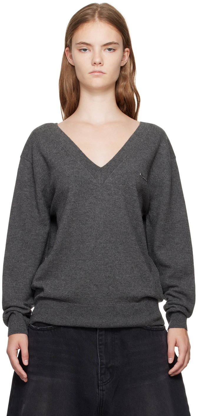 Džemper We11done Deep V-Neck Sweater Siva | WD-KT2-24-642-W-GY