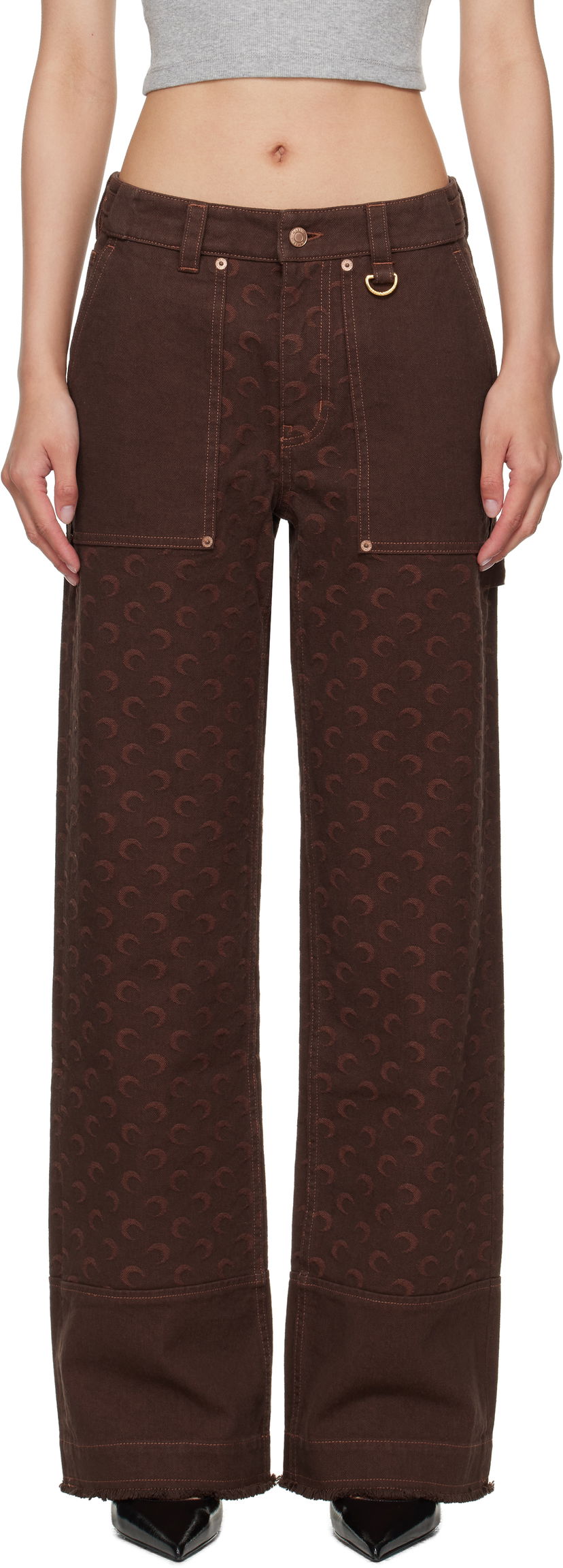 Cargo hlače Marine Serre Marine Serre Moon Jacquard Twill Workwear Cargo Pants Smeđa | WPA141B CWOV0063