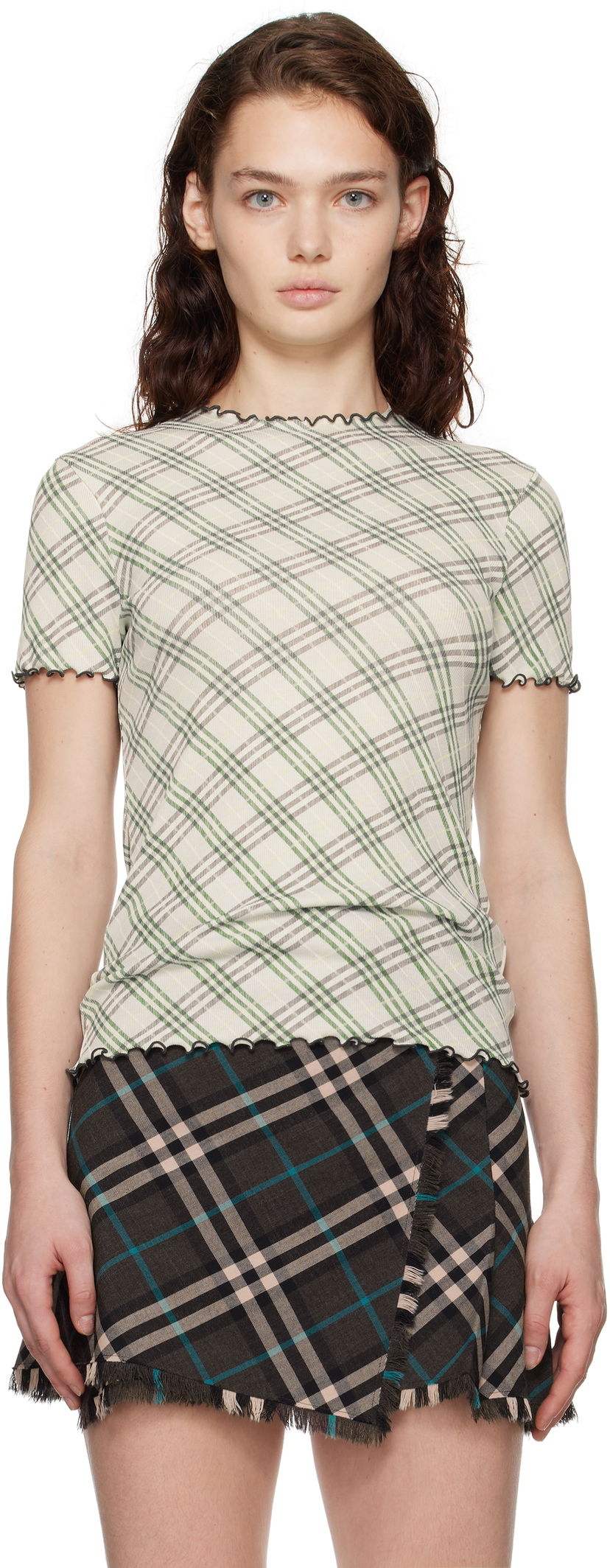 Majica kratkih rukava Burberry Check Lettuce Edge T-shirt Zelena | 8101024