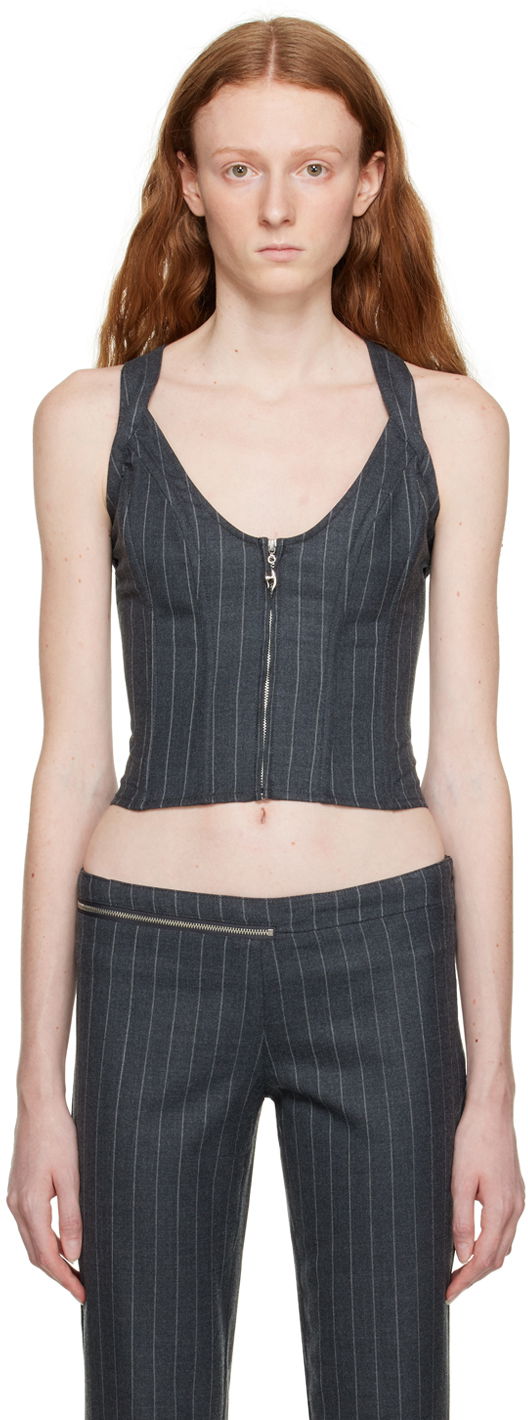 Majica bez rukava Miaou Miaou Hannah Jewett Edition Pinstriped Valda Tank Top Siva | 7056PSWBRI