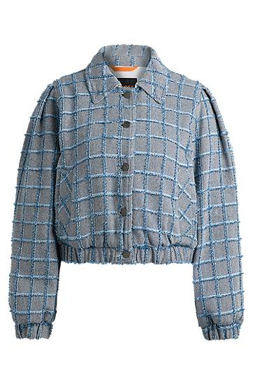 Bomber jakna BOSS Tweed Cropped Jacket Plava | 50518962