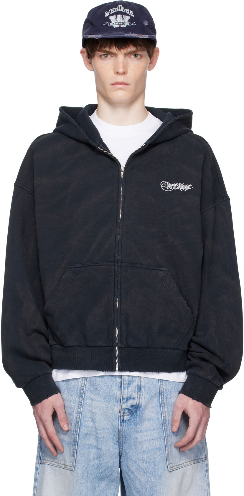Dukserice We11done We11done Gothic Logo Zip-Up Hoodie Crna | WD-TJ2-25-845-U-NV