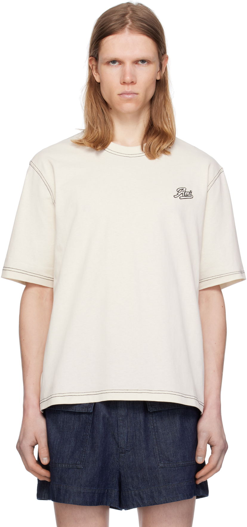 Majica kratkih rukava AMI AMI Paris Signature Cotton T-Shirt Bež | HTS029.JE0118