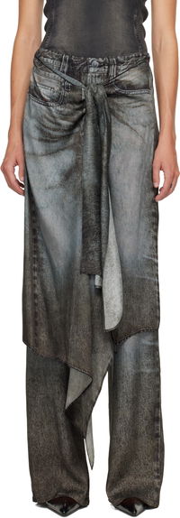 P-Aloma Draped Faded Denim Print Trousers