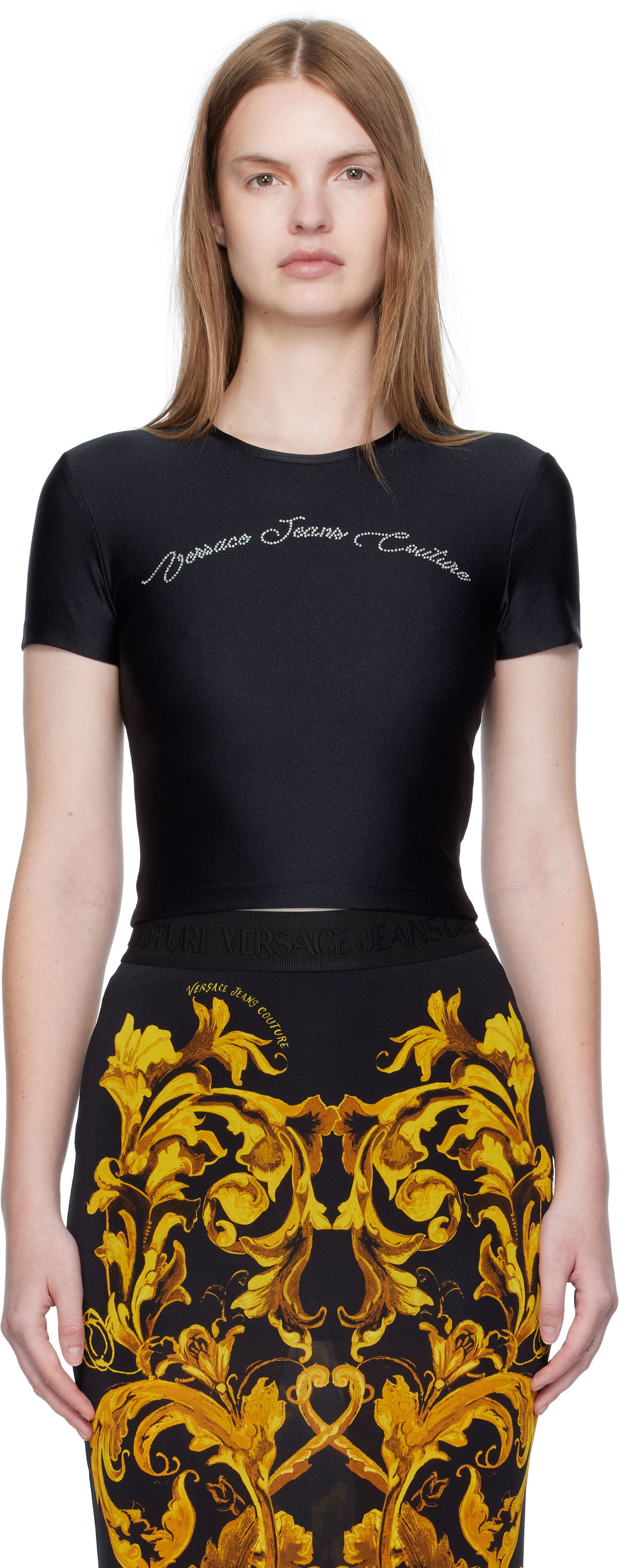 Majica kratkih rukava Versace Versace Jeans Couture Logo T-Shirt Crna | E79HAH6A2_EN0008, 0