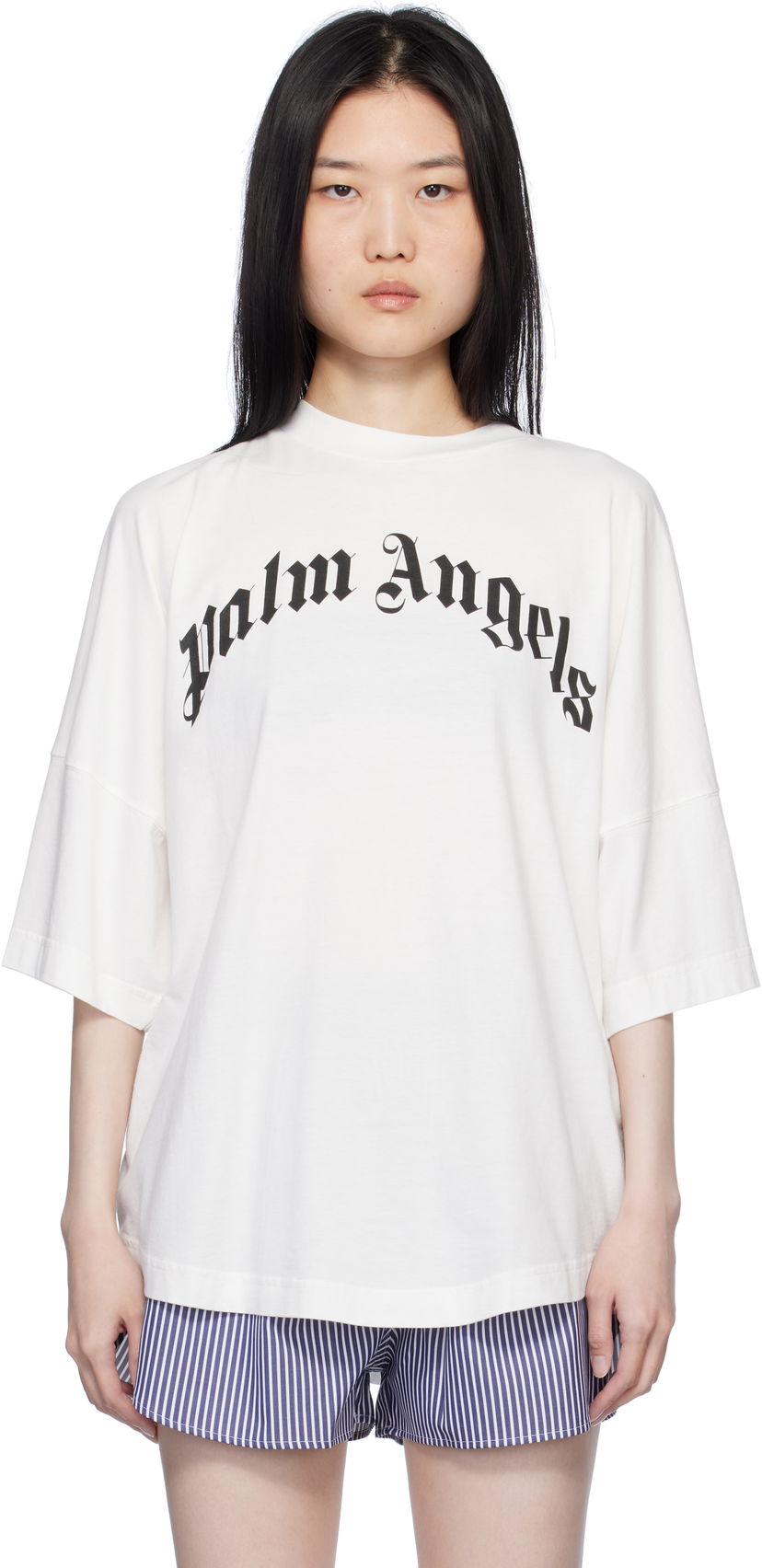 Majica kratkih rukava Palm Angels Curved Logo Loose T-Shirt Bijela | PWAA023S25JER0010310