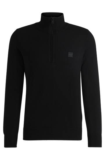 Džemper BOSS Zip-Neck Cotton-Cashmere Sweater Crna | 50527585