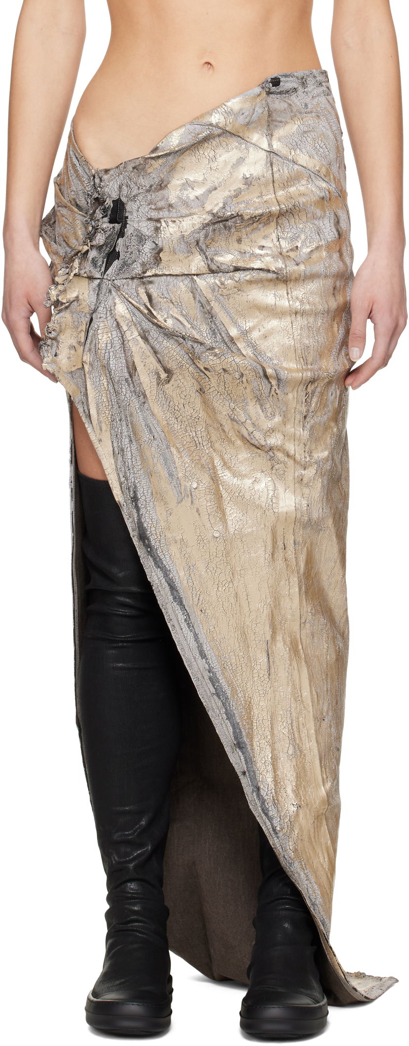 Suknja Rick Owens Rick Owens DRKSHDW Hollywood Soft Edfu Long Denim Maxi Skirt Metalik | DS01E3348 SGMC