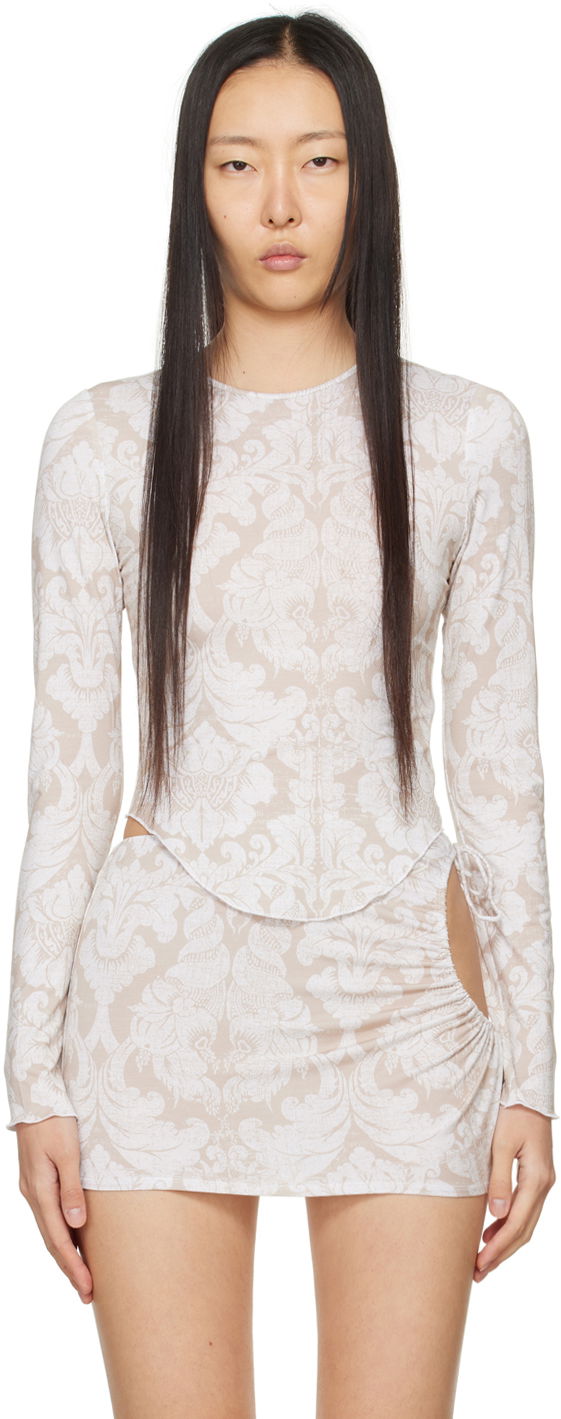 Haljina Miaou Miaou Etta Long Sleeve Top and Mini Skirt Set Bež | 7130TJBBAT