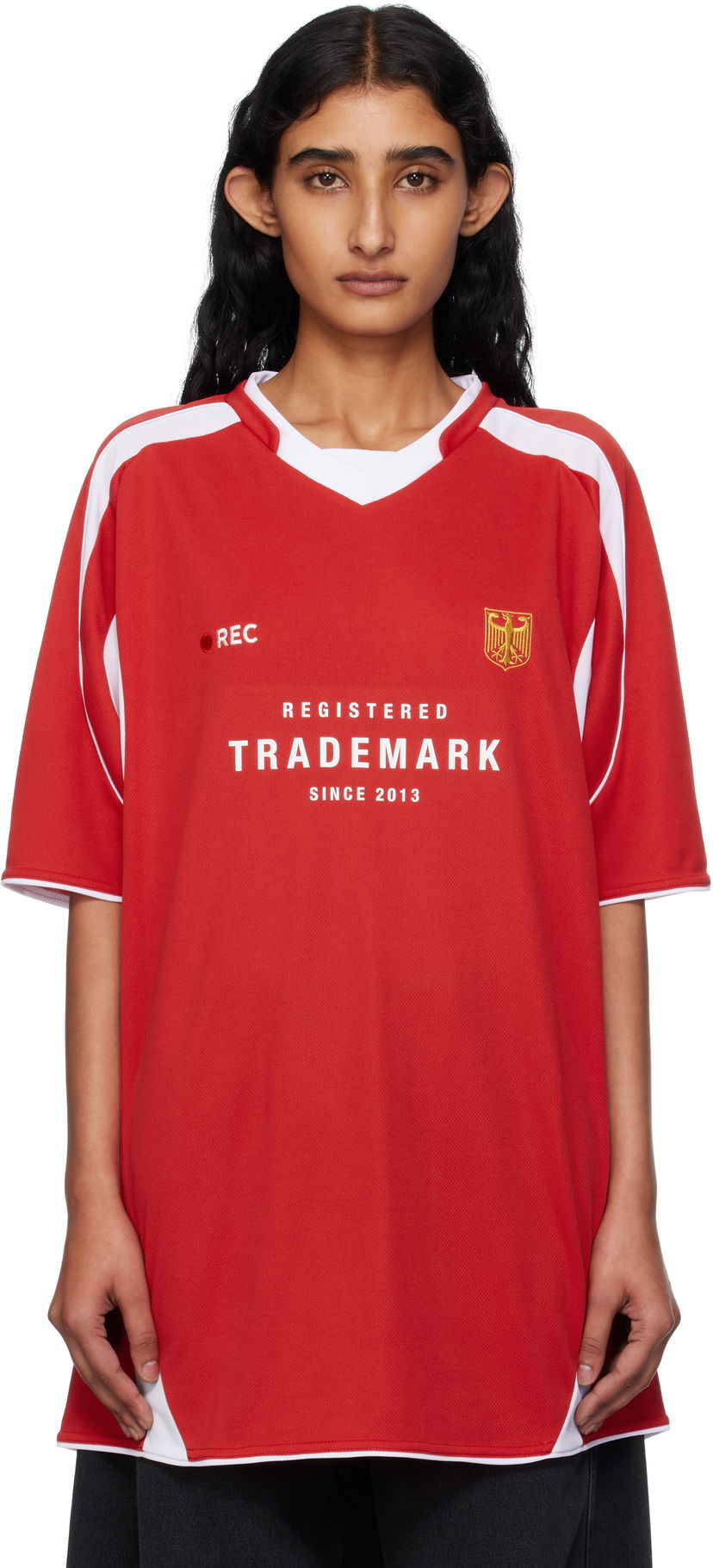 Dres VETEMENTS Vetements 'Trademark' Football T-Shirt Crvena | UH76TR500R