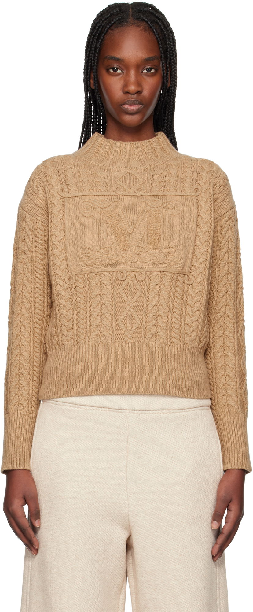 Džemper Max Mara Max Mara Miranda Cable Knit Sweater Smeđa | 2511361041600