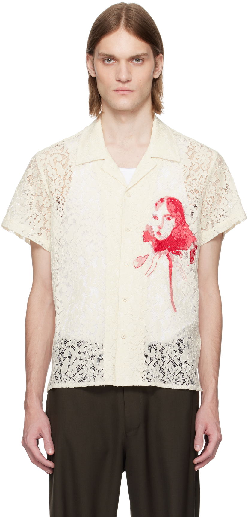 Košulja KidSuper KidSuper Lace Girl Painting Shirt Bijela | SS25-SST-06