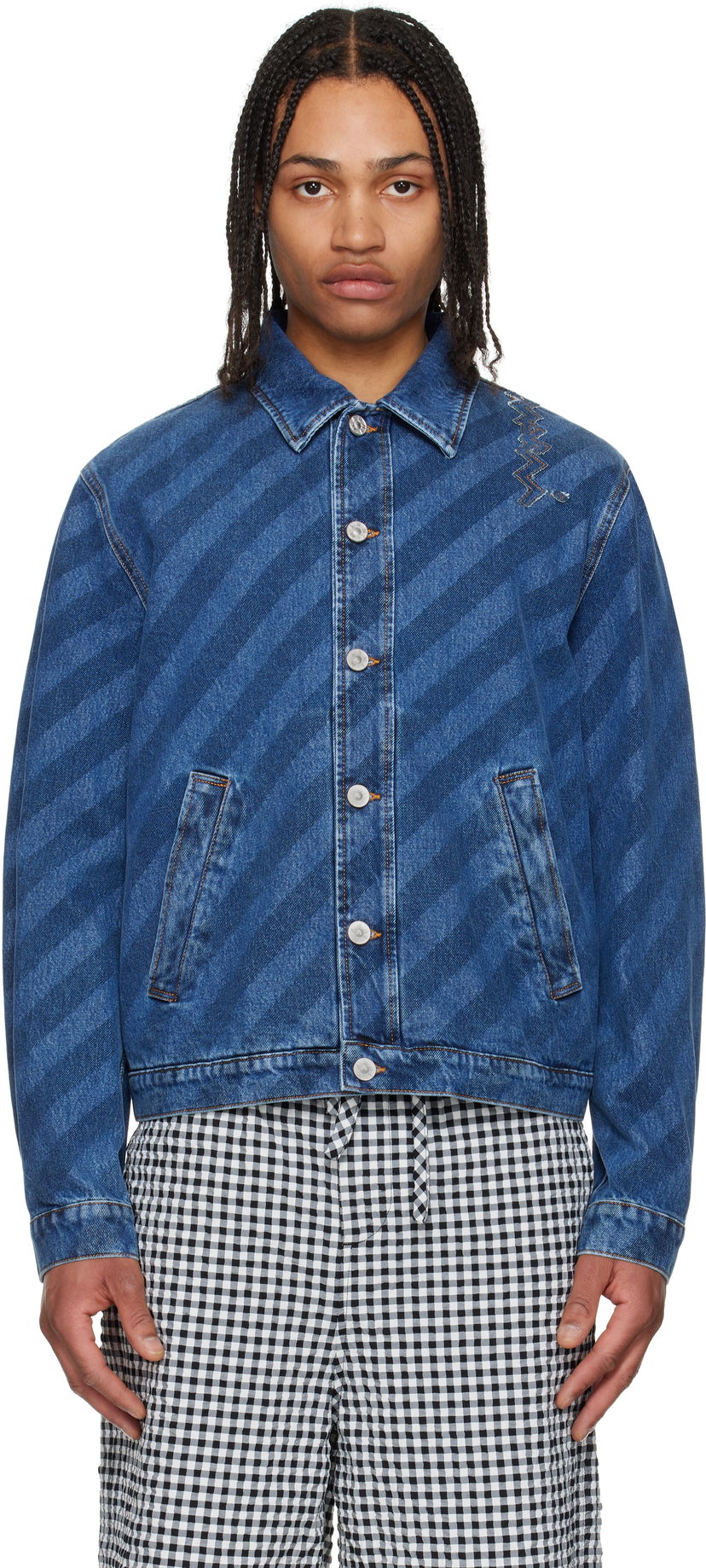 Jakna Marni Marni Striped Denim Jacket Plava | JUJU0050S0 USCX36