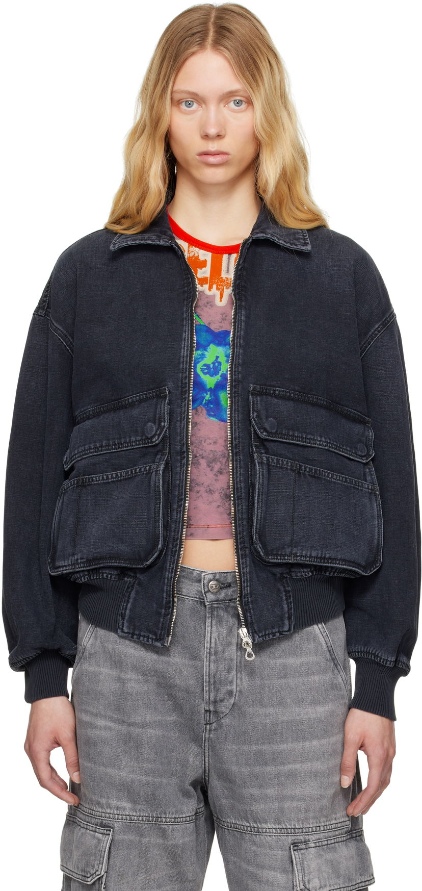 Bomber jakna Diesel D-Kurz Denim Jacket Crna | A15780 007Z9