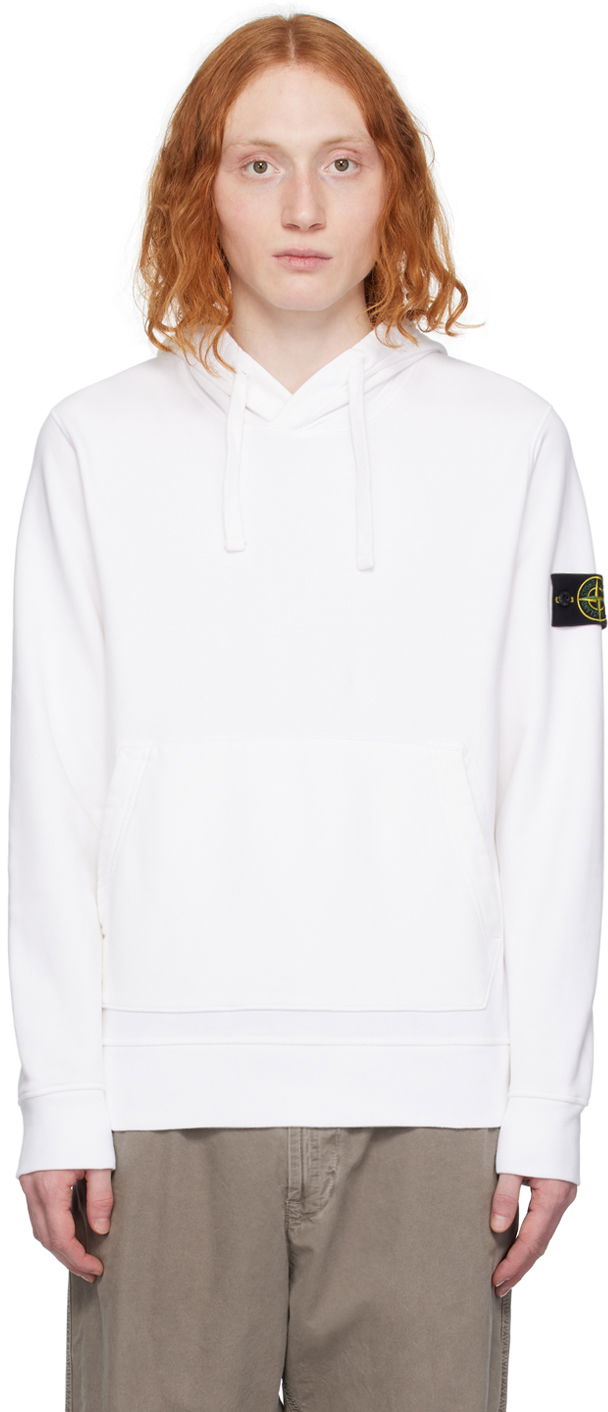 Dukserice Stone Island Garment-Dyed Hoodie Bijela | 801564151