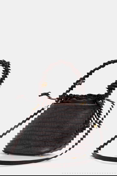 Ručna torbica GANNI Bou Braided Handle Crocodile-Embossed Drawstring Bucket Bag Smeđa | A6697, 2