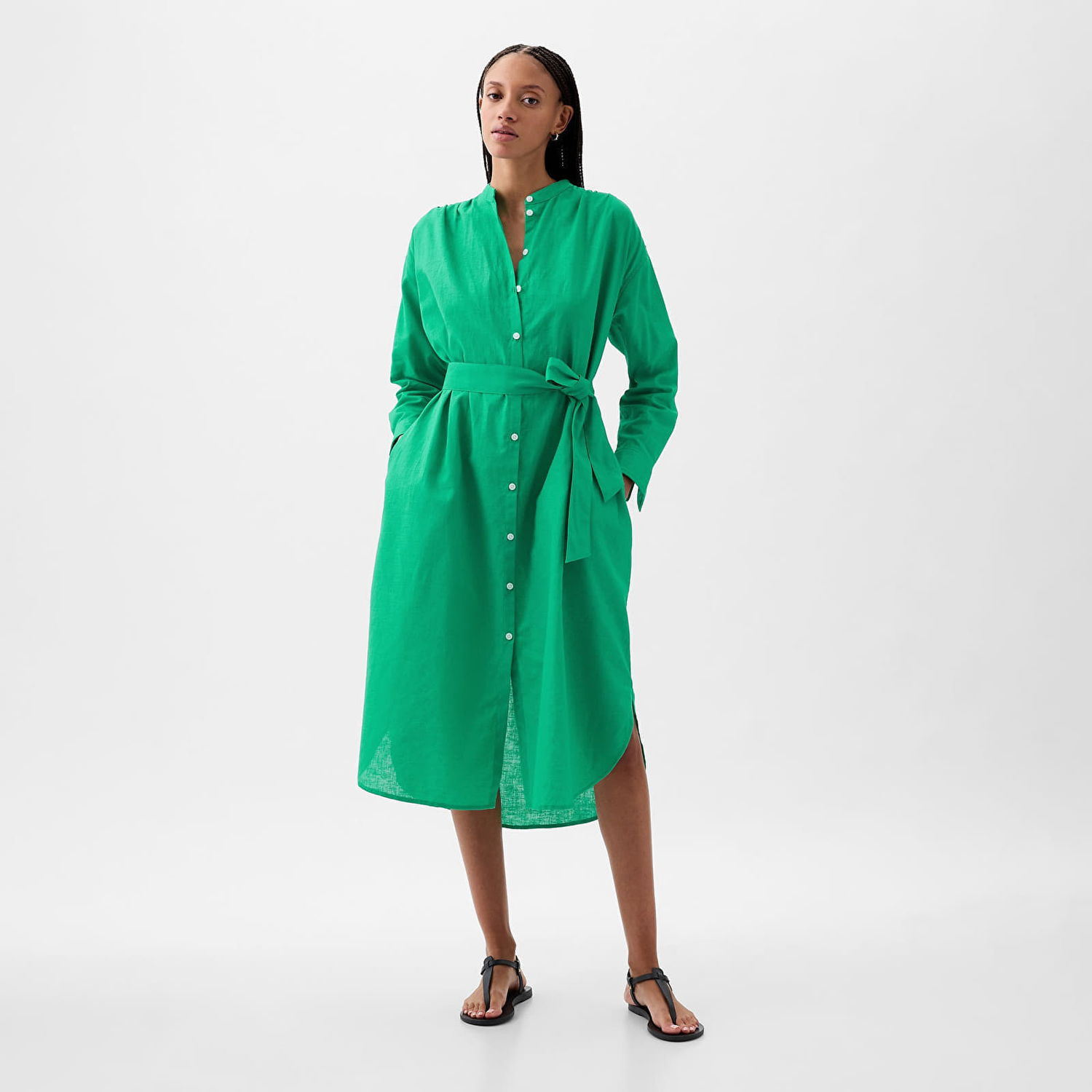 Haljina GAP Dresses Longsleeve Linen Maxi Dress Simply Green Zelena | 857614-03, 0