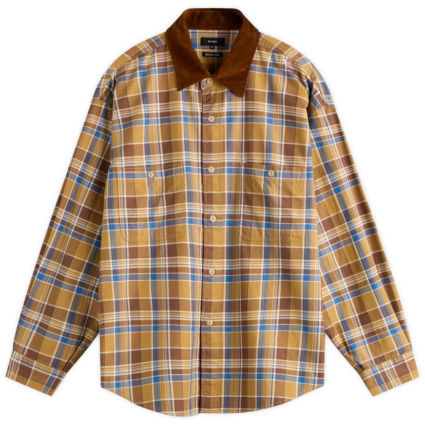 Košulja BEAMS Corduroy Collar Check Work Shirt, Size Small Žuta | 1111-1242-803-20